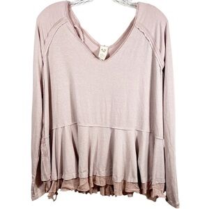 We the Free long sleeve shirt size XS distressed v-neck pink